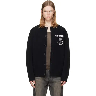 We11 Done Black Logo Classic Cardigan In Blue
