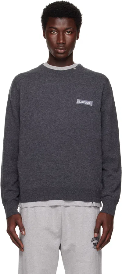 We11 Done Black Logo Knit Pullover Sweater In Gray