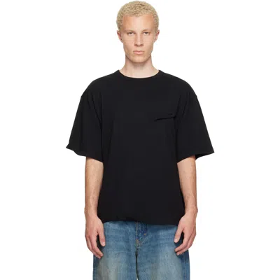 We11 Done Black Logo Pin-tucked T-shirt