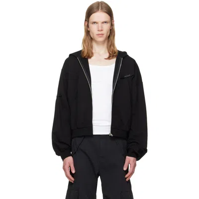 We11 Done Black Logo Pin-tucked Zip-up Hoodie