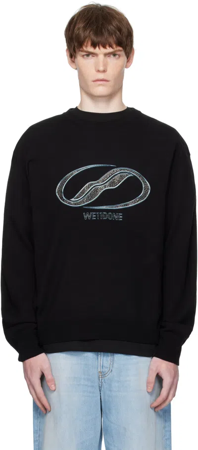 We11 Done Black Logo Rhinestone Knit Pullover Sweater
