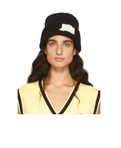 We11 Done Black Logo Rib Knitted Hat