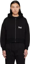 We11 Done Black Logo Zip-up Hoodie In Black