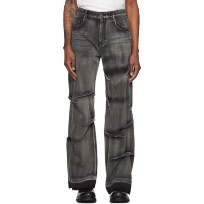 We11 Done Black Multi-tuck Denim Jeans In Gray