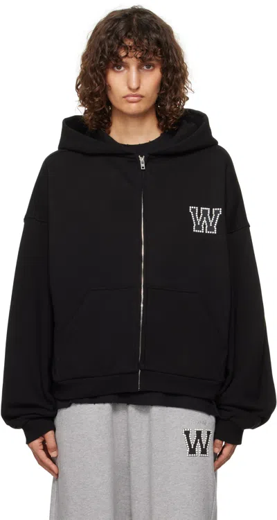 We11 Done Black Pearl Logo Zip-up Hoodie