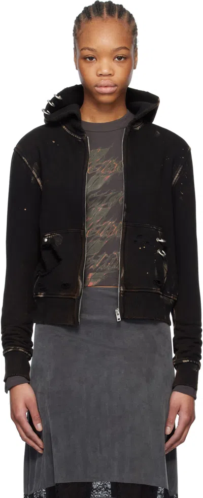We11 Done Black Pierced Zip-up Hoodie