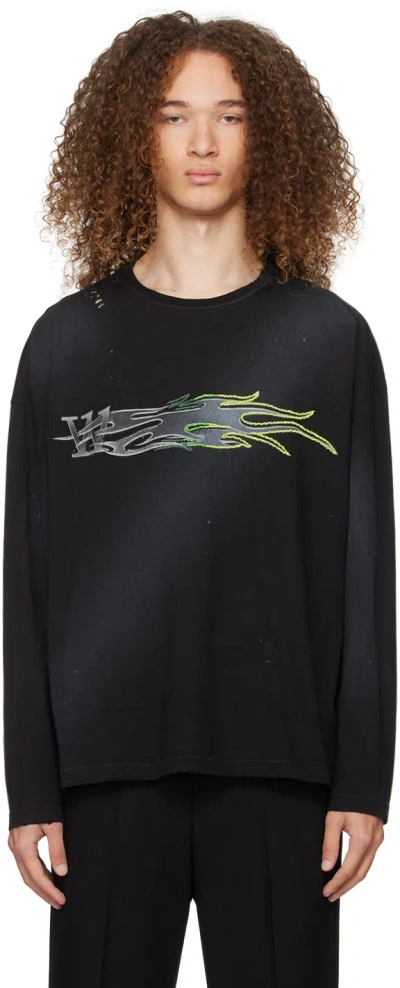 We11 Done Black Printed Long Sleeve T-shirt