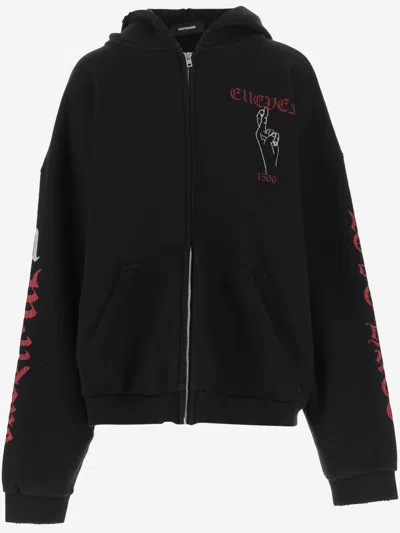 WE11 DONE BLACK PRINTED ZIP HOODIE