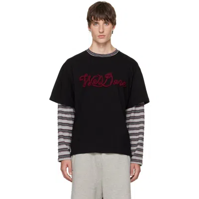 We11 Done Black Rope-embroidered Long-sleeved T-shirt