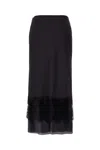 We11 Done Black Satin Midi Skirt