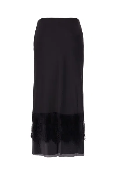 We11 Done Black Satin Midi Skirt
