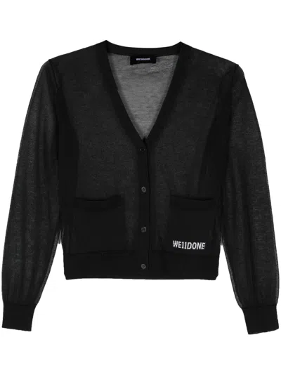 WE11 DONE BLACK SHEER KNITTED CARDIGAN