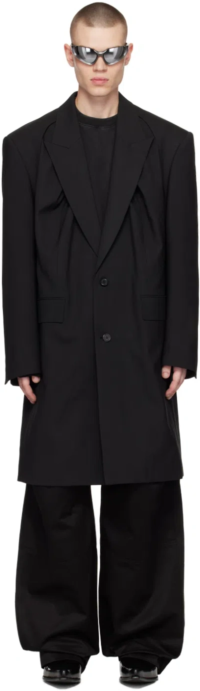 We11 Done Black Shirring Single-breasted Coat