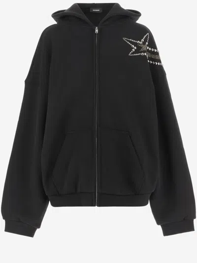 WE11 DONE BLACK STAR EMBELLISHED ZIP UP HOODIE