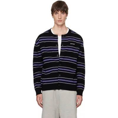 We11 Done Black Stripe Logo Cardigan