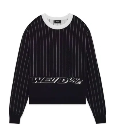 We11 Done Black Striped Round Neck Sweater