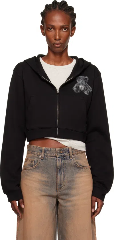 We11 Done Black Teddy Bear Slim-fit Zip-up Hoodie