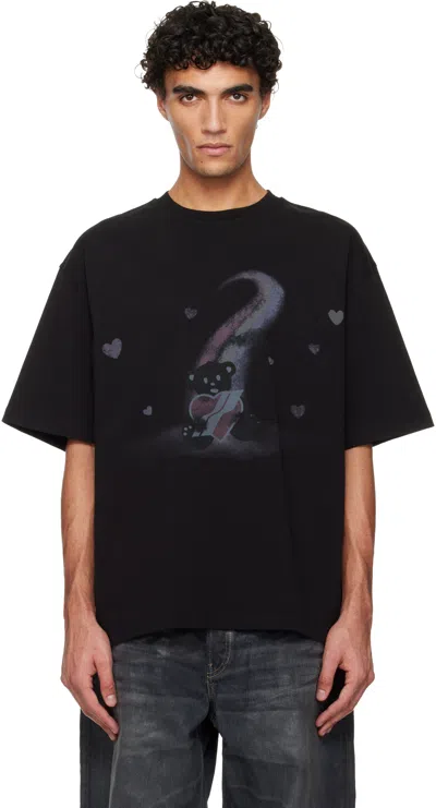 WE11 DONE BLACK TEDDY HEARTS T-SHIRT