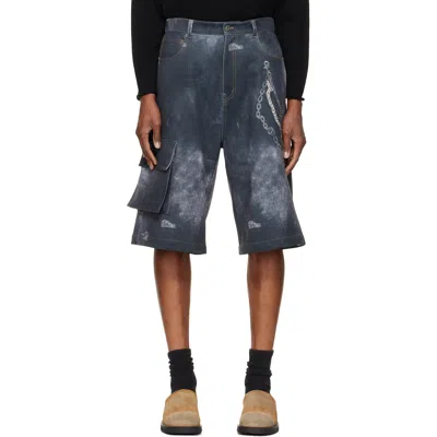 We11 Done Black Trompe L'oeil Cargo Shorts In Blue