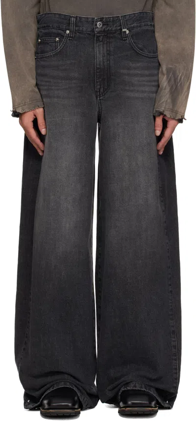 We11 Done Black Tuck-detail Jeans