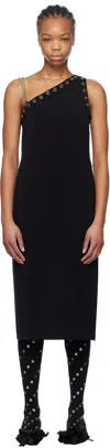 We11 Done Black Unbalanced Midi Dress In Black