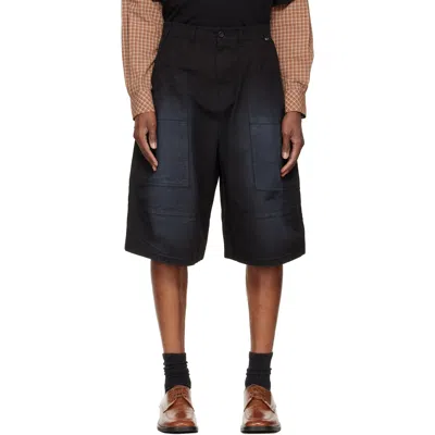 We11 Done Black Washed Bermuda Cargo Shorts In Blue