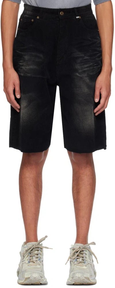 We11 Done Black Washed Raw Edge Shorts