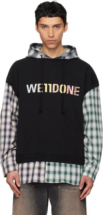 We11 Done Black 'we11done' Patchwork Layered Hoodie