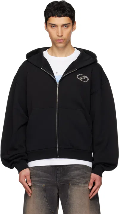 We11 Done Rhinestone Zip-up Balloon Hoodie In Black