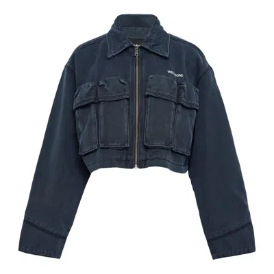 We11 Done Black Womens Pocket Canvas Jacket In Blue