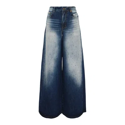 We11 Done Black Womens Rhinestone Denim In Blue