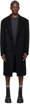 We11 Done Black Wool Double-breasted Coat In Black