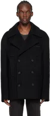 We11 Done Black Wool Double-breasted Peacoat In Black