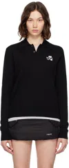 We11 Done Black Wool Patched Logo Polo