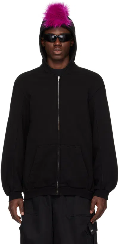 We11 Done Black Zip-up Faux-fur Hoodie