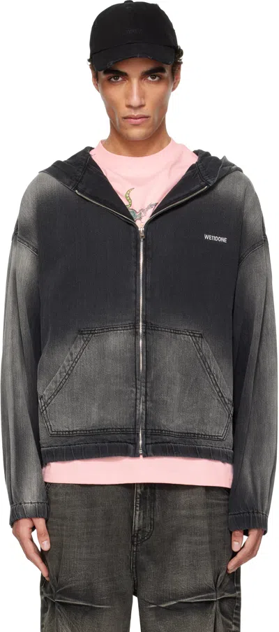 We11 Done Black Zip-up Thin Denim Hoodie