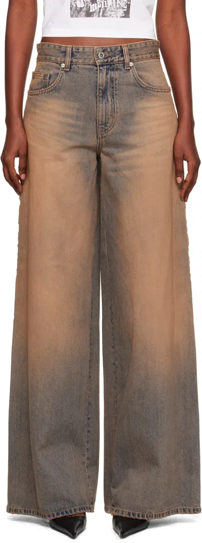 We11 Done Blue & Beige Side-striped Jeans In Sand