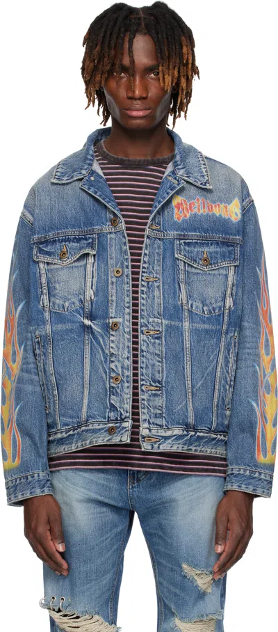 We11 Done Blue Blaze Logo Denim Jacket