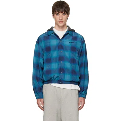 We11 Done Blue Check Coach Jacket In Multi