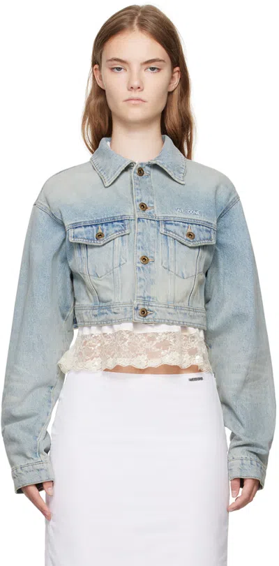 We11 Done Blue Cropped Denim Jacket In Sky