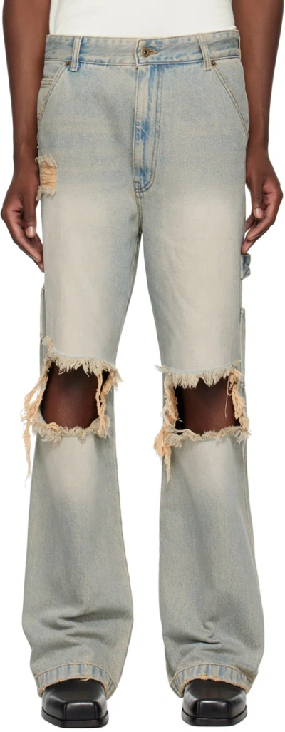 We11 Done Blue Distressed Jeans In Sky