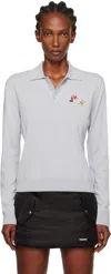We11 Done Blue Double Patched Knit Polo In Gray
