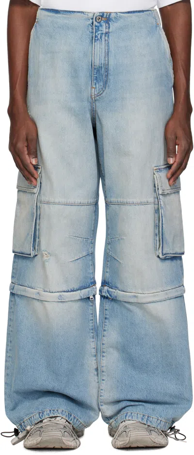 We11 Done Blue Faded Denim Zip-off Cargo Pants In Sky