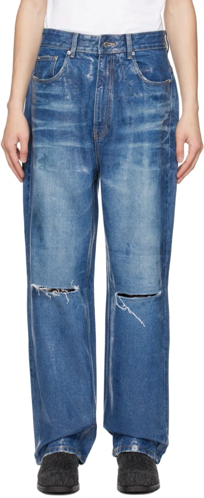 We11 Done Blue Foil Jeans