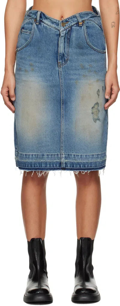 We11 Done Blue Heart Denim Midi Skirt