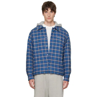 We11 Done Blue Hooded Shirt Jacket