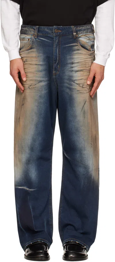 We11 Done Blue Loose-fit Dirty Jeans