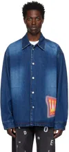 We11 Done Blue Painted Denim Jacket In Blue
