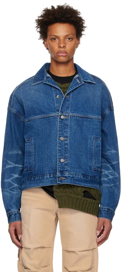 We11 Done Blue Printed Denim Jacket