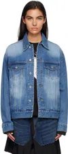 We11 Done Blue Printed Denim Jacket In Blue
